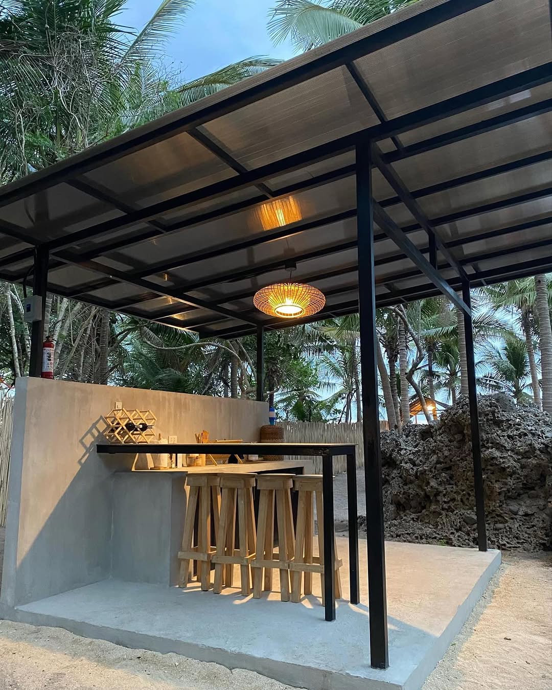 Inside the A-frame cabin